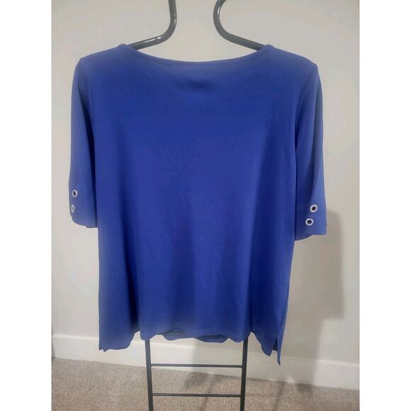 Quacker Factory Large Light Navy Gromet Detail Elbow Sleeve Top A684991 NWOT - Picture 7 of 11